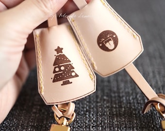 Mcraft® handmade personalized vachetta leather key bell bag charm Emoji Christmas engraving for Speedy neverfull Graceful etc. Holiday Gift