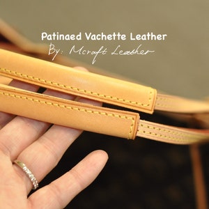 Mcraft® handmade vachetta leather handle protector cover strap cover for 10mm straps, compatible with neverfull BB PM MM Gm shoulder straps Patinaed Vachette