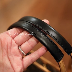 Mcraft® handmade black leather handle protector cover strap cover for 10mm strap, compatible with neverfull PM MM GM shoulder straps