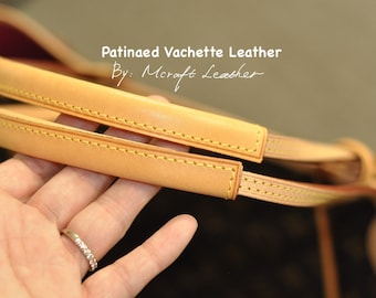 Protector de correa/mango de cuero vachetta con pátina miel Mcraft®, compatible con correas vintage Neverfull PM MM GM, negro y marrón