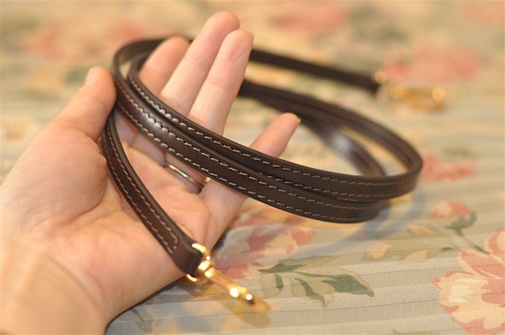 Leather Cross Body Strap for Alma BB Damier Ebene Pochette Eva Favorite PM MM Mini 10mm Coated Dark Brown with Gold Hardware