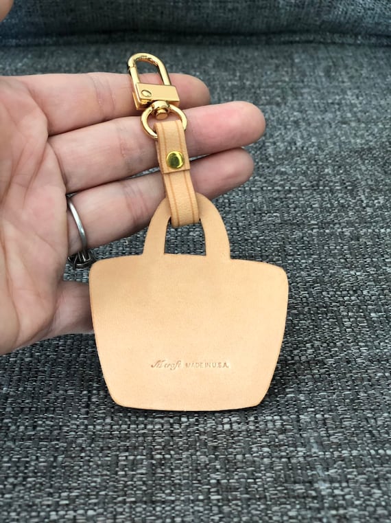 Mcraft Handmade Engraving Personalized Patina Vachetta Leather Purse Bag Charm