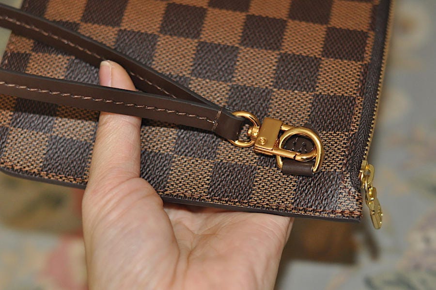 Mcraft® dark brown Leather Wristlet strap, compatible with damier ebene  pochette wallet agenda, Can use as key chain.