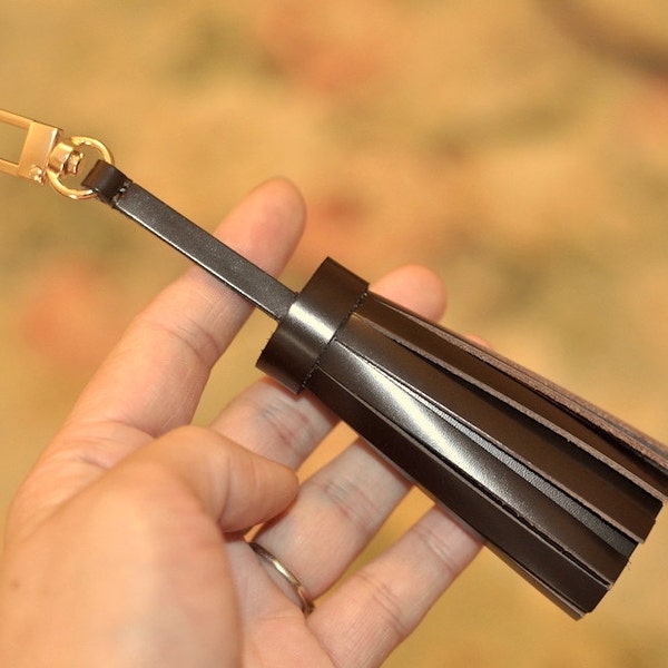 Mcraft Brown Leather Tassel Purse Charm: to match Damier Ebene neverfull, Speedy, Alma