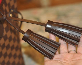Mcraft® handmade brown leather tassel purse charm, bag charm for bags. neverfull, speedy, etc.