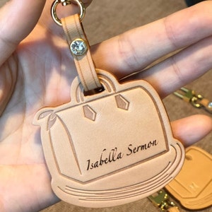 Mcraft Personalized Vachetta Leather Bag Charm: Engraved Purse Tag good for Speedy Neverfull