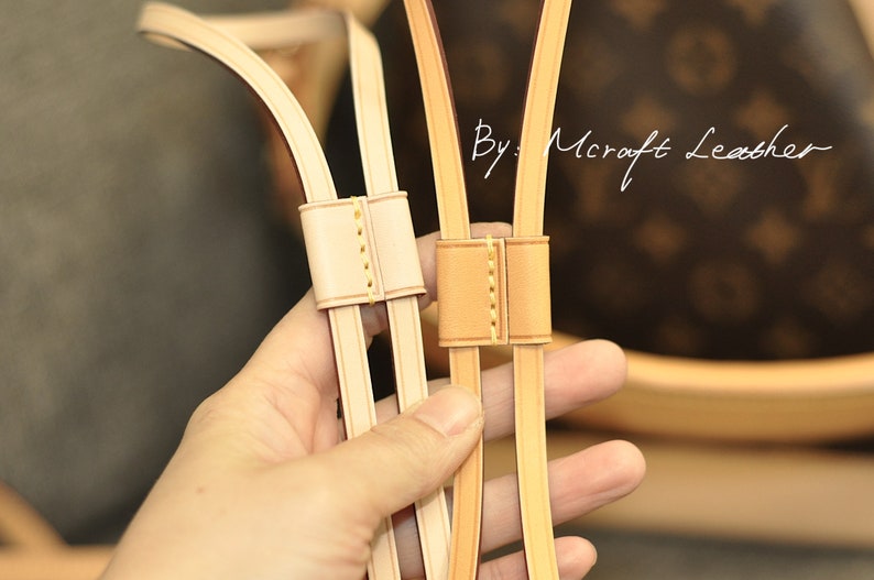 Mcraft® Handmade Vachetta Leather string slide string keeper For Monogram Noe Bucket Bag, Noe NM, Noe BB, backpack Patina vachette