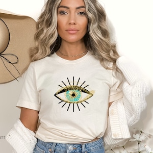 Evil EYE Shirt, Spiritual Protection Tee, Best Friend Gift, Birthday Gift For Mom Sister, Mystical Travel TShirt, Santorini Evil Eye Gift