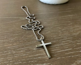 Men's Simple Stainless Steel Cross Necklace on Ball Chain