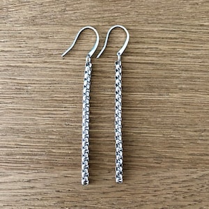 Stainless Steel Long Rounded Box Chain Dangle Shepherds Hook Earrings 1.5&quot; or 2.5&quot;