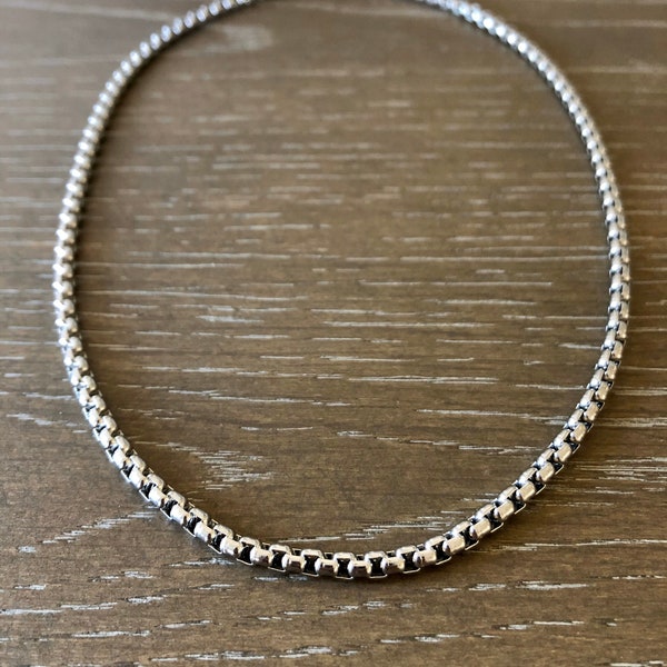 4mm or 5mm Stainless Steel Box Chain Custom Length Necklace