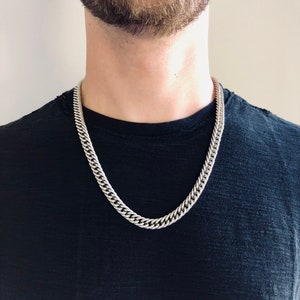 Unisex Stainless Steel Double Link Heavy 9mm Curb Link Necklace