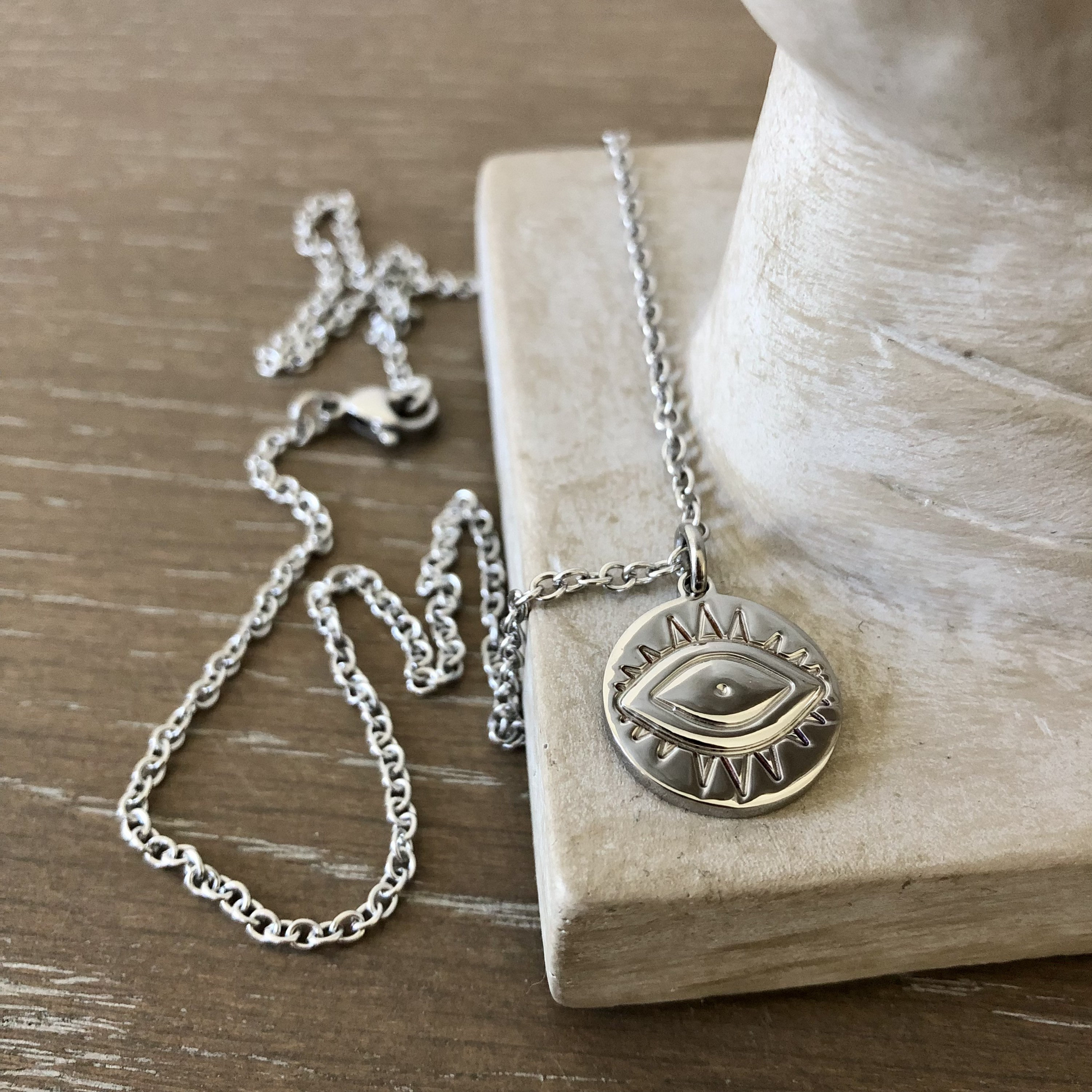 Stainless Steel Evil Eye Malocchio Shiny Charm Pendant Necklace Unisex Men s Ladies Etsy
