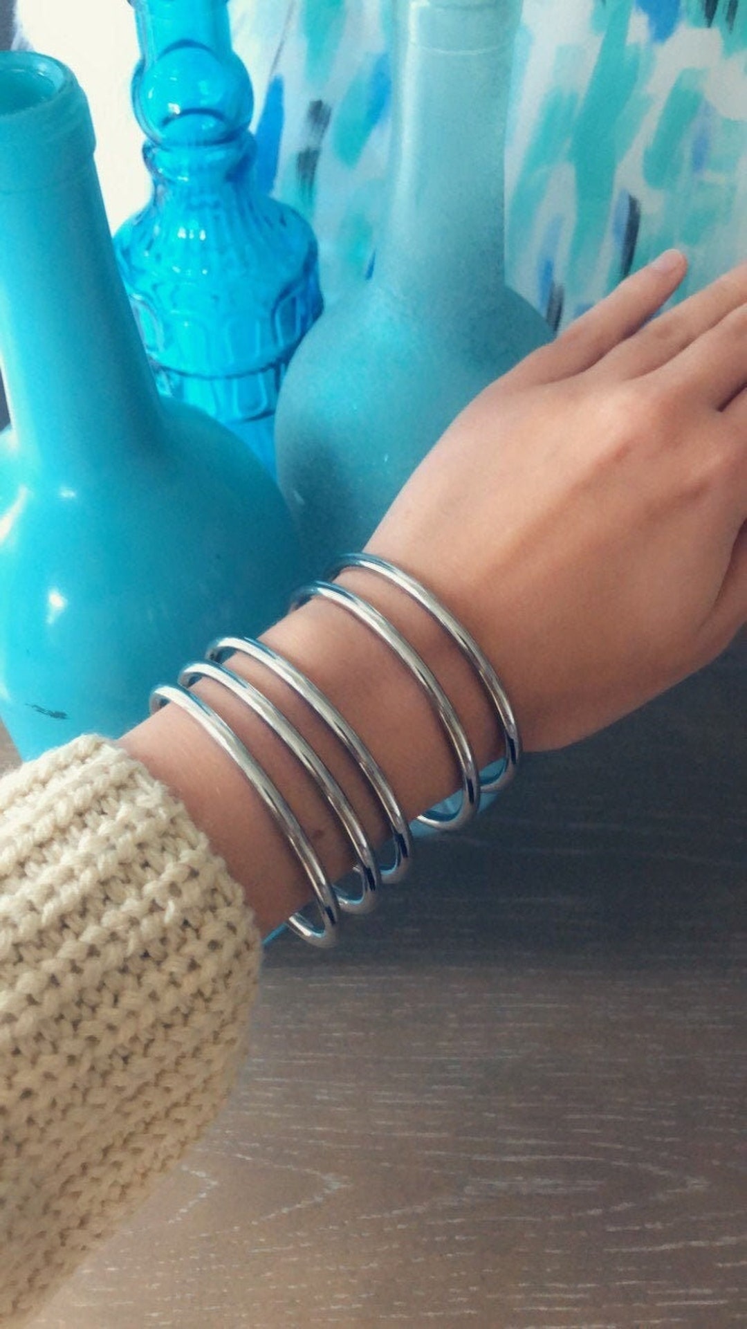 Thick Stainless Steel Bangle Bracelet Stacking Set of 3 or 5 Etsy