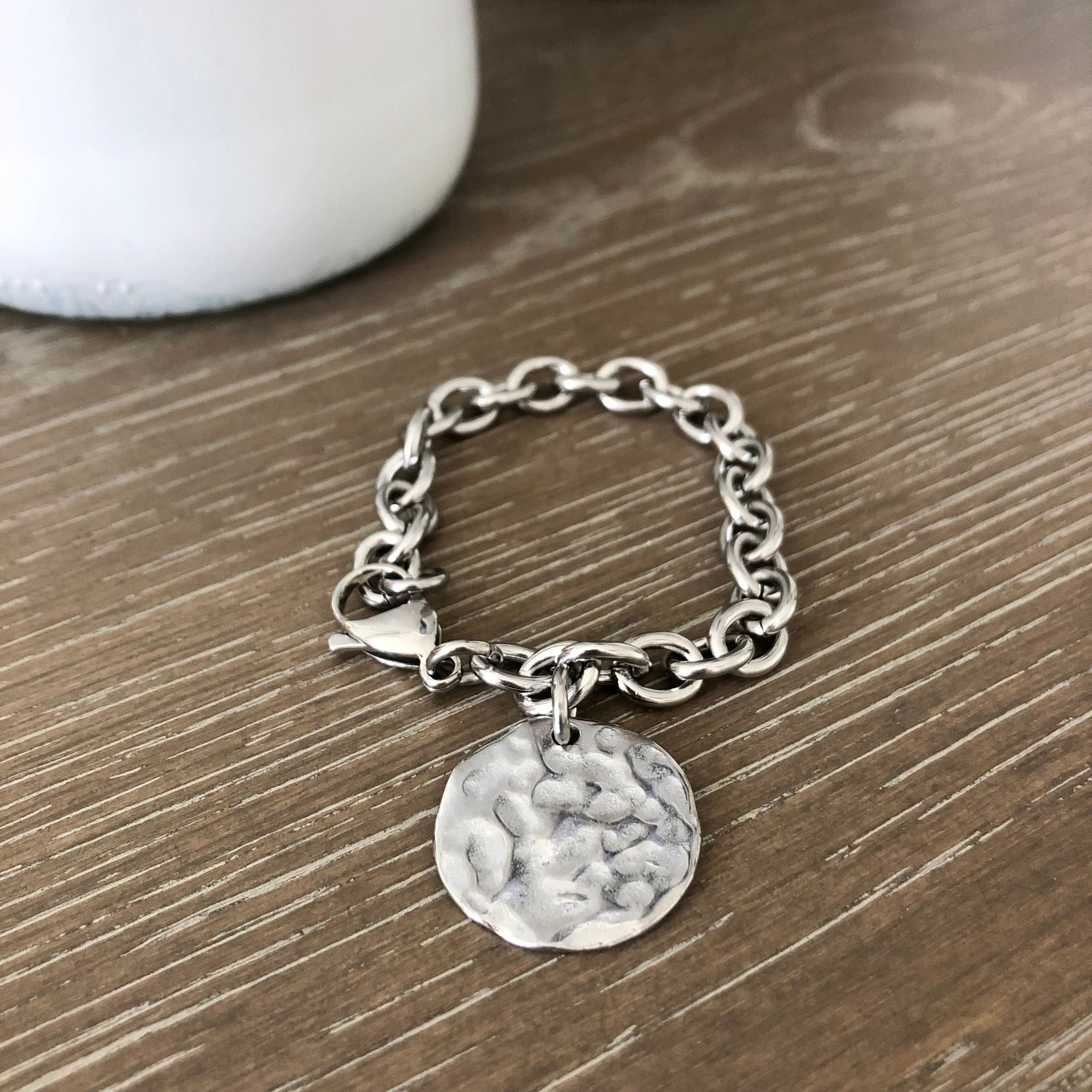 Stainless Steel Oval Link Chain Bracelet With Crater Moon - Etsy