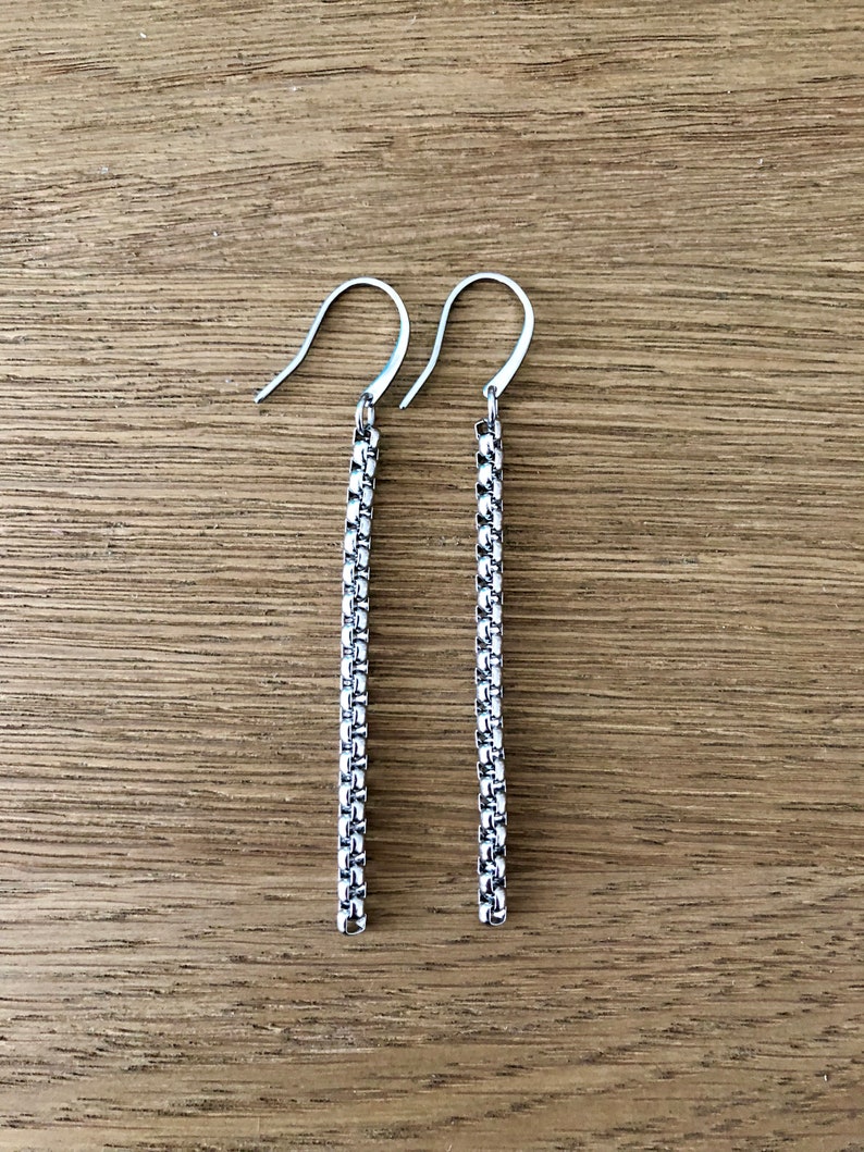 Stainless Steel Long Rounded Box Chain Dangle Shepherds Hook Earrings 1 ...