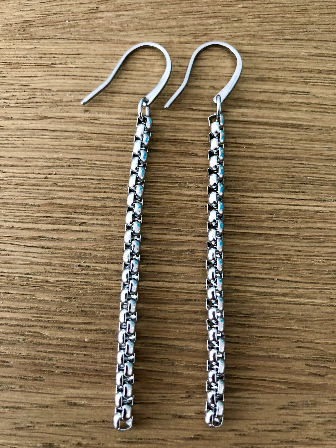 Stainless Steel Long Rounded Box Chain Dangle Shepherds Hook Earrings 1 ...