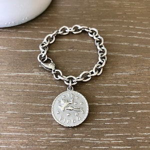 Stainless Steel Zodiac Medallion Charm Bracelet Aquarius Pisces Aries Taurus Gemini Cancer Leo Virgo Libra Scorpio Sagittarius Capricorn