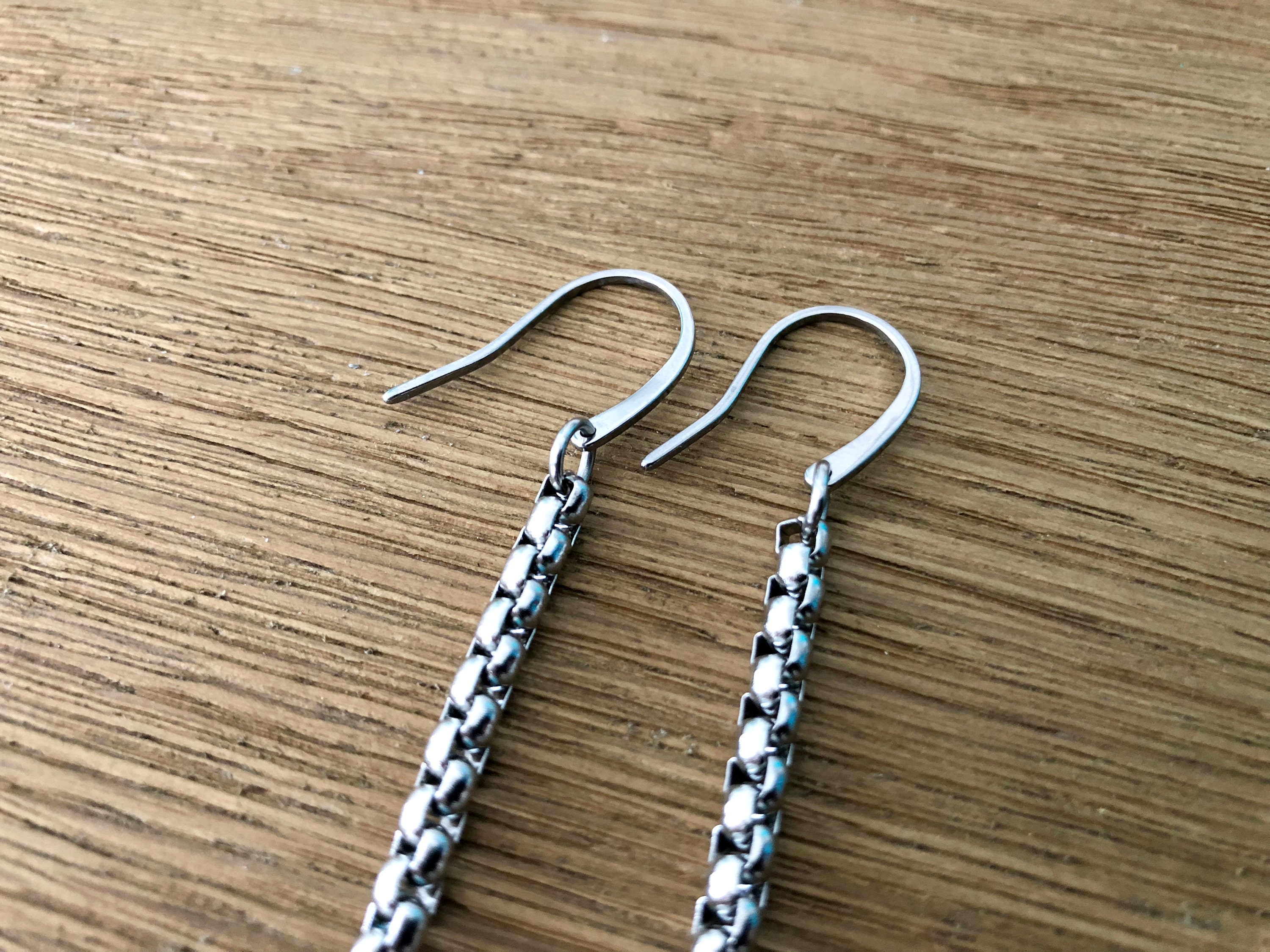 Stainless Steel Long Rounded Box Chain Dangle Shepherds Hook Earrings 1 ...
