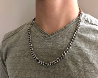 Collar largo de cadena cubana gruesa de acero inoxidable para hombre