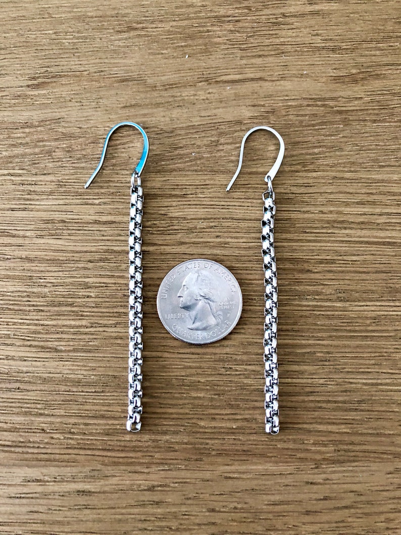 Stainless Steel Long Rounded Box Chain Dangle Shepherds Hook Earrings 1 ...