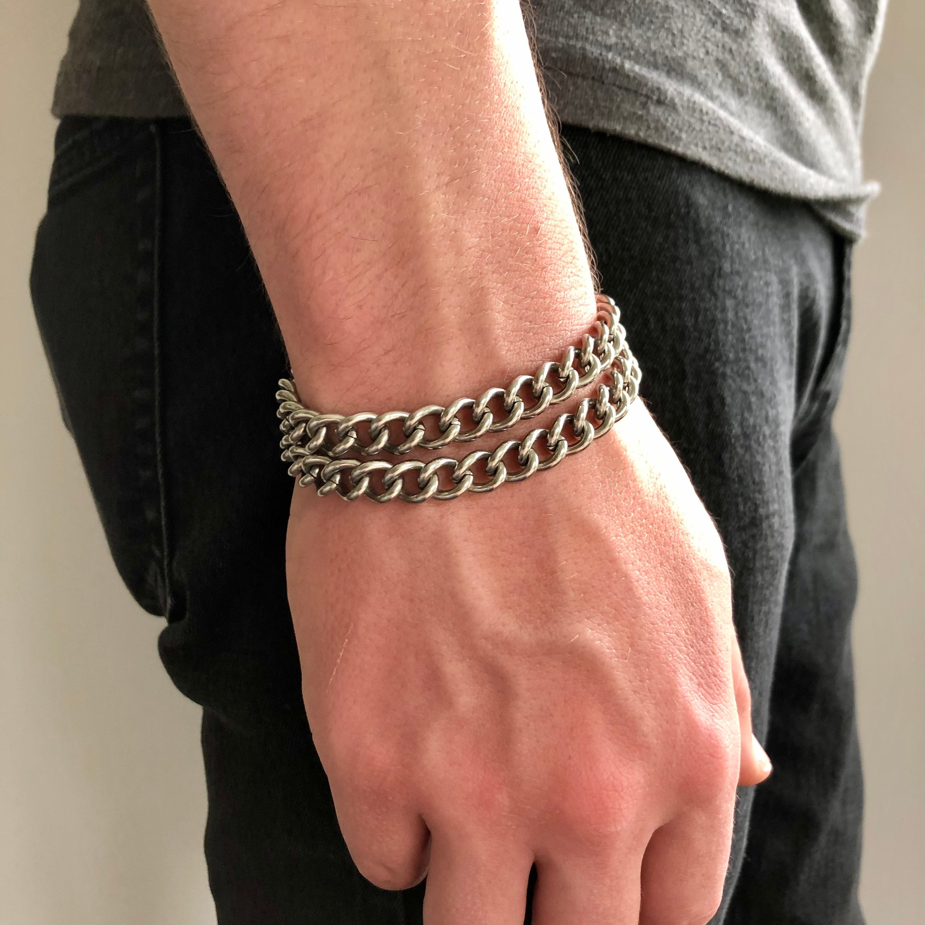 Stainless Steel Unisex Double Wrap Curb Chain Link Bracelet
