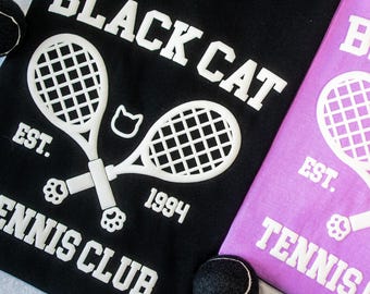 Black Cat Tennis Club T-Shirt, Black Cat T Shirt, Pastel Goth Shirt, Goth Tennis Gift, Tennis Player Gift, Black Cat Gift, Tennis Club Shirt