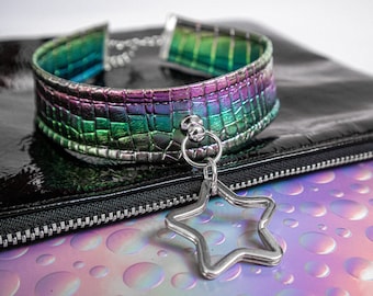 Multi-Color Iridescent Choker, Holographic Vinyl Choker, Goth Choker, Goth Jewelry, Harajuku Choker, Collar, Metallic Choker Necklace