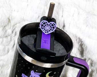 Spiderweb Heart Straw Topper for Tumbler or Stanley, Pastel Goth Straw Topper, Heart Tumbler Accessory, Glow in the Dark Straw Topper