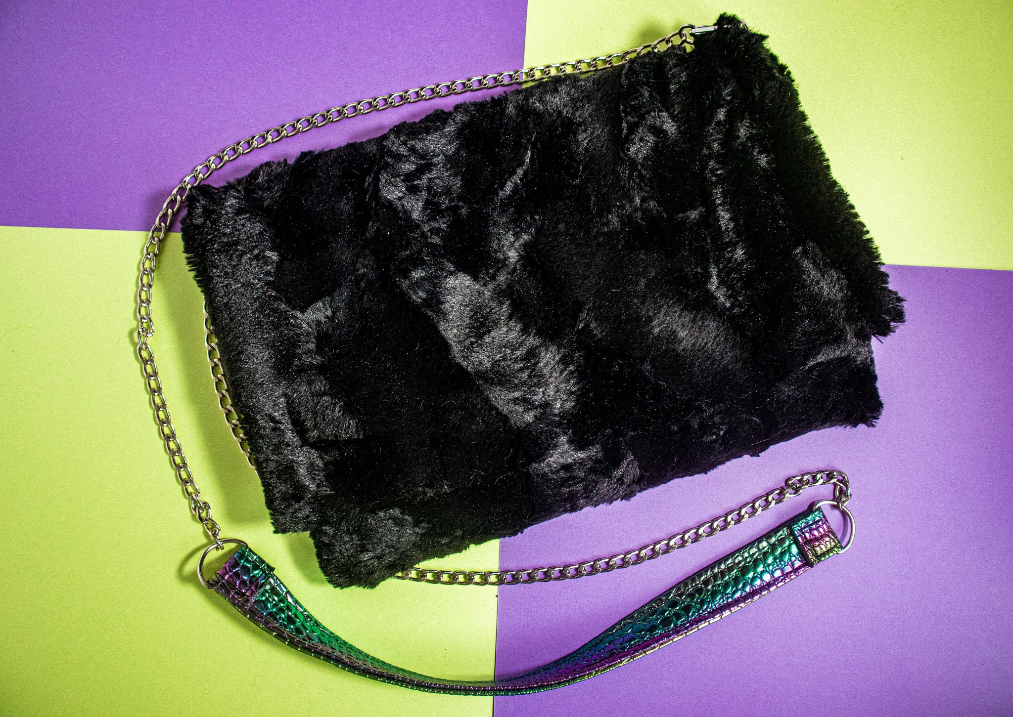 Black Faux Fur Purse Furry Purse Fluffy Purse Faux Fur Bag Etsy