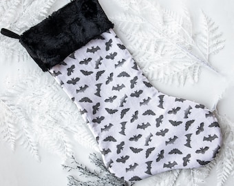 Bat Christmas Stocking, Spooky Christmas Stocking, Goth Christmas Stocking, Creepmas Stocking, Goth Christmas Decor, Creepmas Decor, Batty