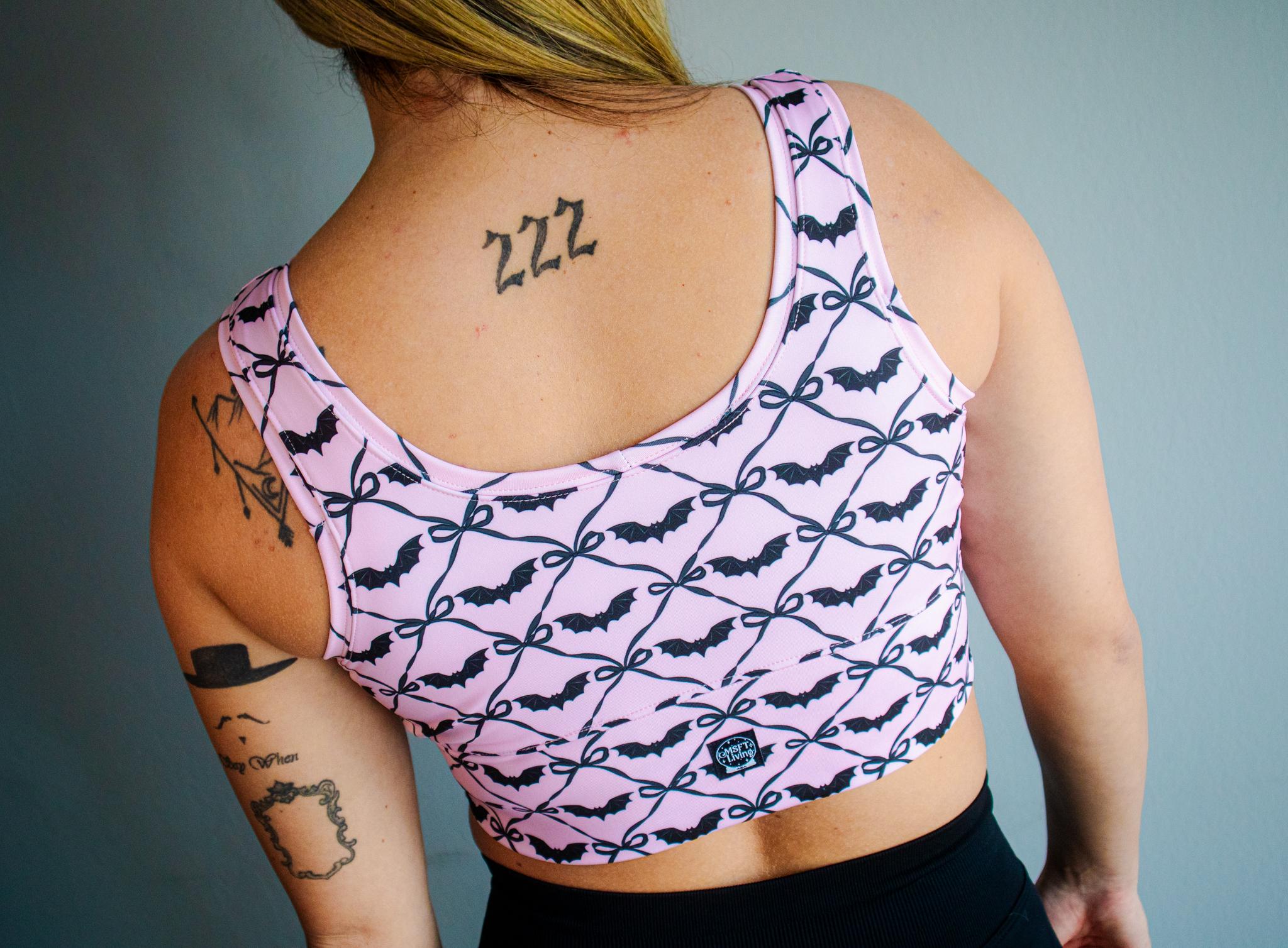 Pink Pastel Bat With Bows Scoop Neck Crop Top Sports Bra, Coquette ...