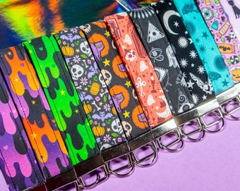 Goth Wristlet Keychain, Wristlet Strap, Goth Keychain, Goth Key Ring, Cute Key Fob Holder, Goth Stocking Stuffer, Bat Wristlet, Tula Pink