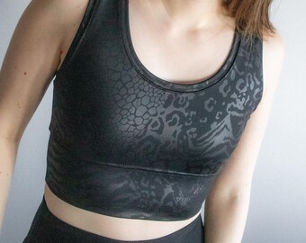 Emo Jungle Scoop Neck Sport Top, Leopard Print Activewear, Leopard Print Active Wear, Goth Activewear Set, Summer Goth, Leopard Sports Bra
