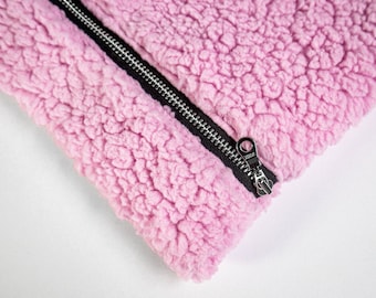 Pink Pastel Zipper Pouch, Sherpa Zipper Pouch, Sherpa Cosmetic Bag, Sherpa Makeup Bag, Pink Makeup Bag, Sherpa Travel Pouch, Bridesmaid Gift