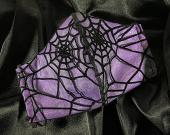 Purple Spider Web Witchy Face Mask w/ Removable Nose Wire, Washable Reusable Face Mask, Goth Face Mask, Pastel Goth, Lace Glitter Face Mask