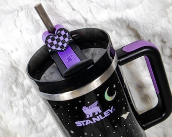 Checkerboard Heart Straw Topper for Tumbler or Stanley, Pastel Goth Straw Topper, Checker Heart Tumbler Accessory, Emo Straw Topper