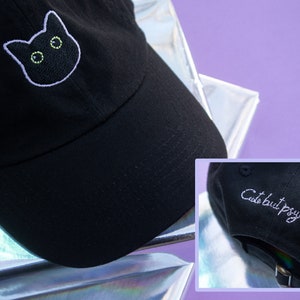 Black Cat Dad Hat, Cat Gift for Her, Dad Hat Cute, Cute but Psycho, Black Cat Gifts, Cat Lover Gift, Pastel Goth Hat, Goth Dad Hat, Kawaii