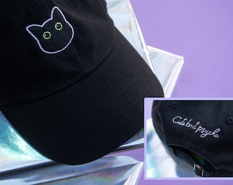 Black Cat Dad Hat, Cat Gift for Her, Dad Hat Cute, Cute but Psycho, Black Cat Gifts, Cat Lover Gift, Pastel Goth Hat, Goth Dad Hat, Kawaii