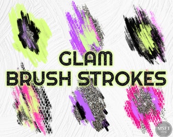 Brush Strokes Clipart, Glitter Brush Strokes, Planner Stickers, Paint Splash, Iridescent Paint Strokes, PNG, Digital Download, Pastel Paint
