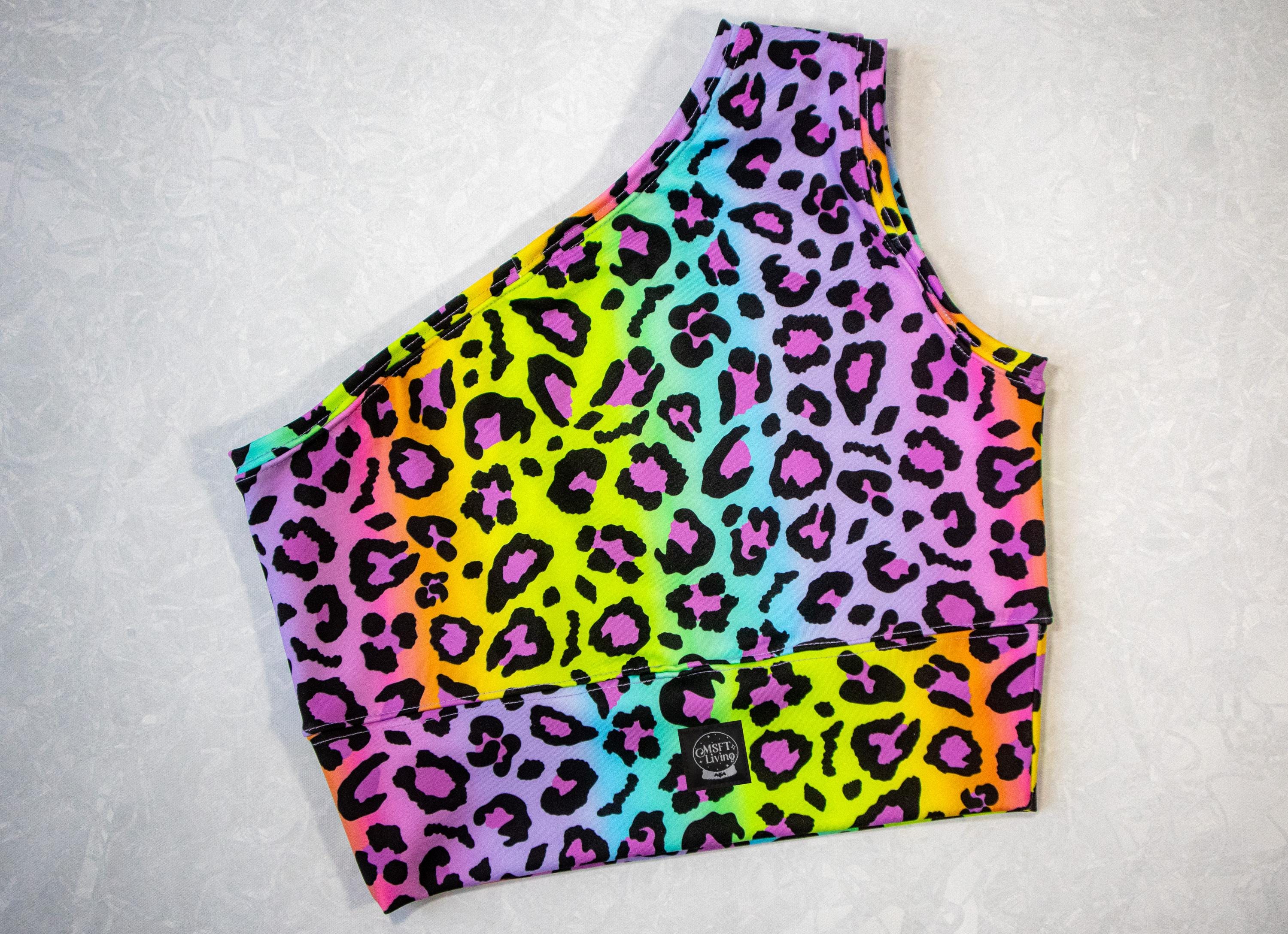 Leopard Rave Top Rainbow Leopard One Shoulder Sport Top, Festival Clothing, Goth ...