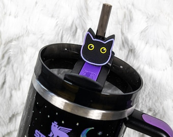 Black Cat Straw Topper for Tumbler or Stanley, Pastel Goth Straw Topper, Black Cat Gift, Black Cat Tumbler Accessory, Witchy Tumbler
