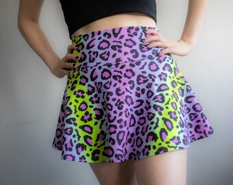Purple Leopard Skater Skort, Pickleball Tennis Skirt, Goth Skort, Cute Activewear Set, Pastel Goth Clothing, Leopard Activewear