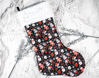 Kawaii Goth Christmas Stocking, Spooky Christmas Stocking, Kawaii Christmas Stocking, Creepmas Stocking, Goth Christmas Decor, Spooky Cute