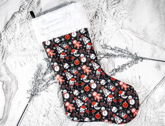 Kawaii Goth Christmas Stocking, Spooky Christmas Stocking, Kawaii Christmas Stocking, Creepmas Stocking, Goth Christmas Decor, Spooky Cute