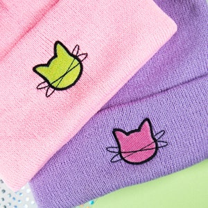 Space Cat Beanie Hat, Kawaii Goth Beanie, Cat Lover Gift, Kawaii Clothes, Goth Beanie, Embroidered Beanie, Pastel Goth Accessories