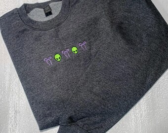 Embroidered Coquette Alien Crew Neck Sweatshirt, Alien Crewneck Sweater, Cute Alien Gifts, Goth Coquette, Alien Sweatshirt