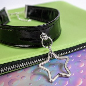 Czarny choker ze sztucznej skóry, naszyjnik gotycki choker, choker winylowy, choker harajuku, obroża ze sztucznej skóry, choker gwiazdkowy, biżuteria gotycka kawaii