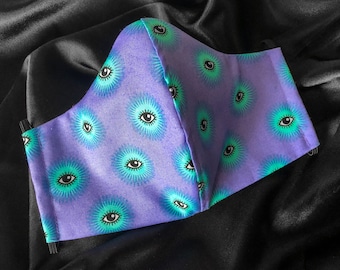 Periwinkle Reusable Witchy Cute Face Mask w/ Removable Nose Wire - Washable Cotton Face Mask - Face Shield - Goth Face Mask - Tula Pink