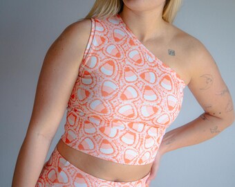 Halloween Tie Dye One Shoulder Sports Bra, Candy Corn Tank Top, Cute Halloween Clothing, Halloween Athletic, Cute Goth Top, Spooky Cute